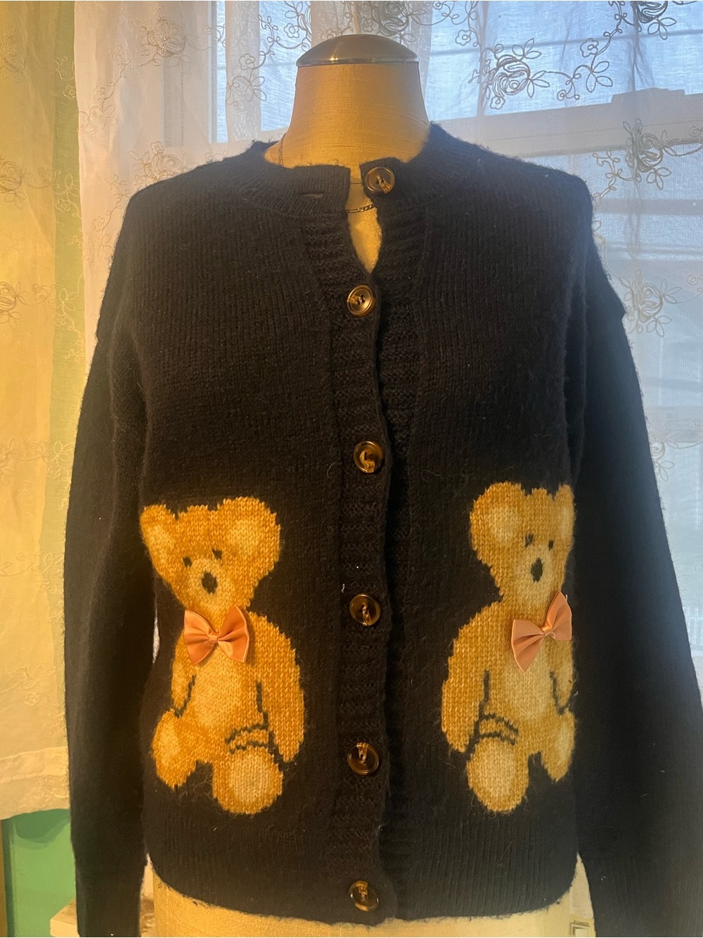 Navy blue cardigan with bears